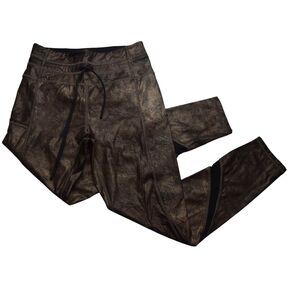 Zyia Luxe Drawstring Leggings Metallic Gold Black Exercise Gym Athletic XS/S